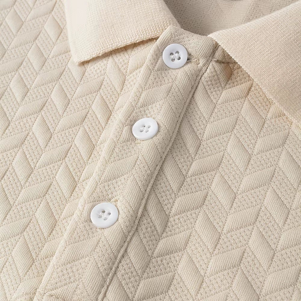 Spring Summer Mens High Quality Jacquard Polo Shirt Short Sleeve Heavyweight Casual T-Shirt Turn-Down Collar Fashion Button Up