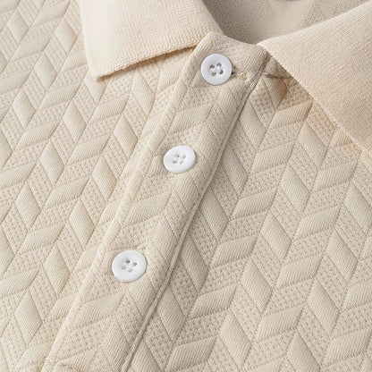 Spring Summer Mens High Quality Jacquard Polo Shirt Short Sleeve Heavyweight Casual T-Shirt Turn-Down Collar Fashion Button Up