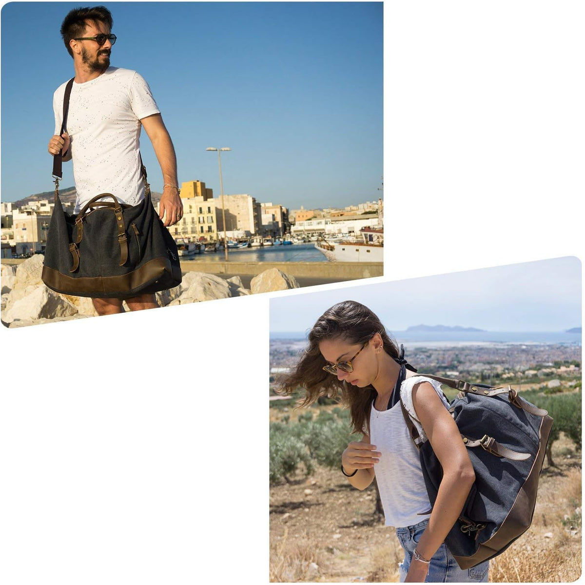 Grand Sac de Voyage en Toile Rustique avec Bandoulière Amovible - Idéal pour Week-end et Voyages Sportifs
