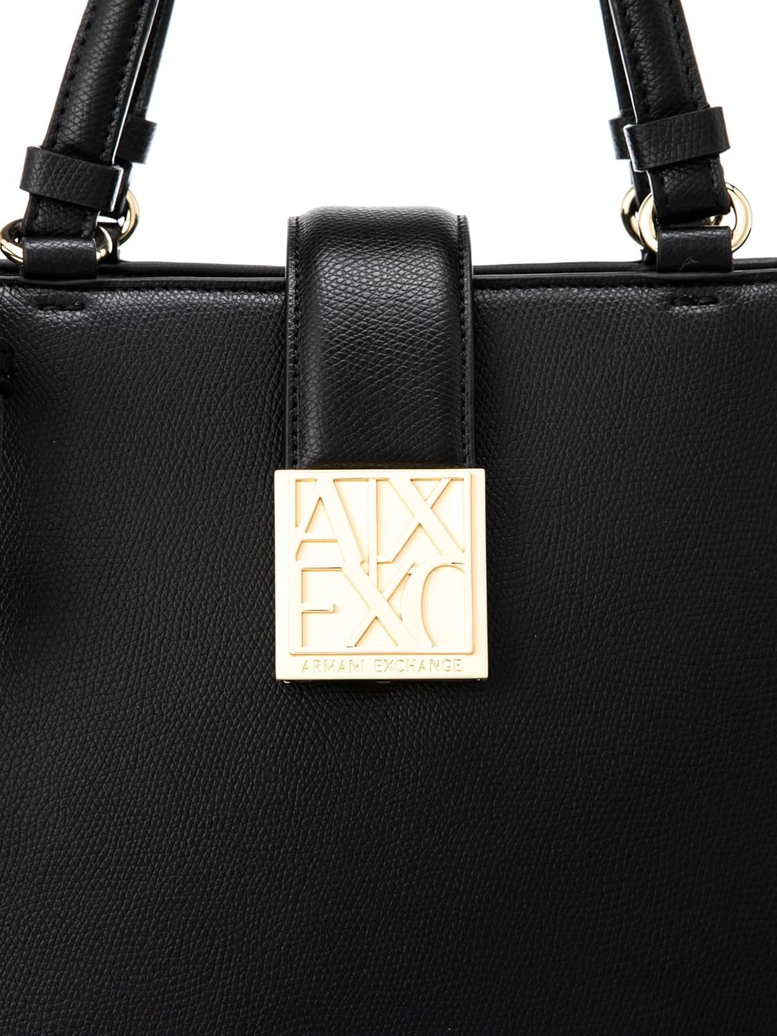 Armani Exchange Donna Amy, Sustainable, Gold Logo Plate Tote Bag M, Nero