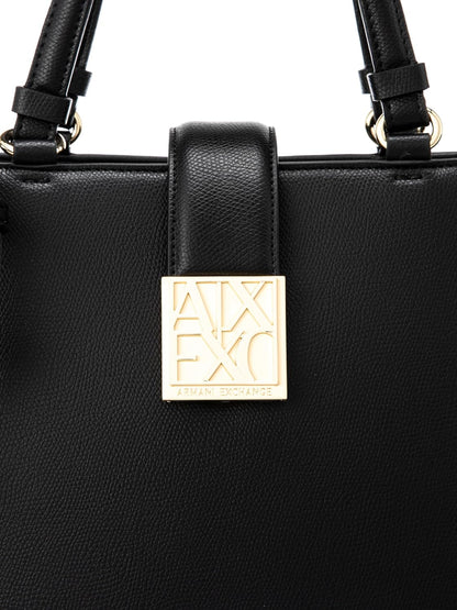 Armani Exchange Donna Amy, Sustainable, Gold Logo Plate Tote Bag M, Nero