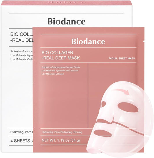BIODANCE Bio-Collagen Real Deep, Masque Visage Hydrogel au Collagène, Masque de Nuit Hydratant, Soin des Pores et de l’Élasticité, K-Beauty Coréenne, 4 Masques
