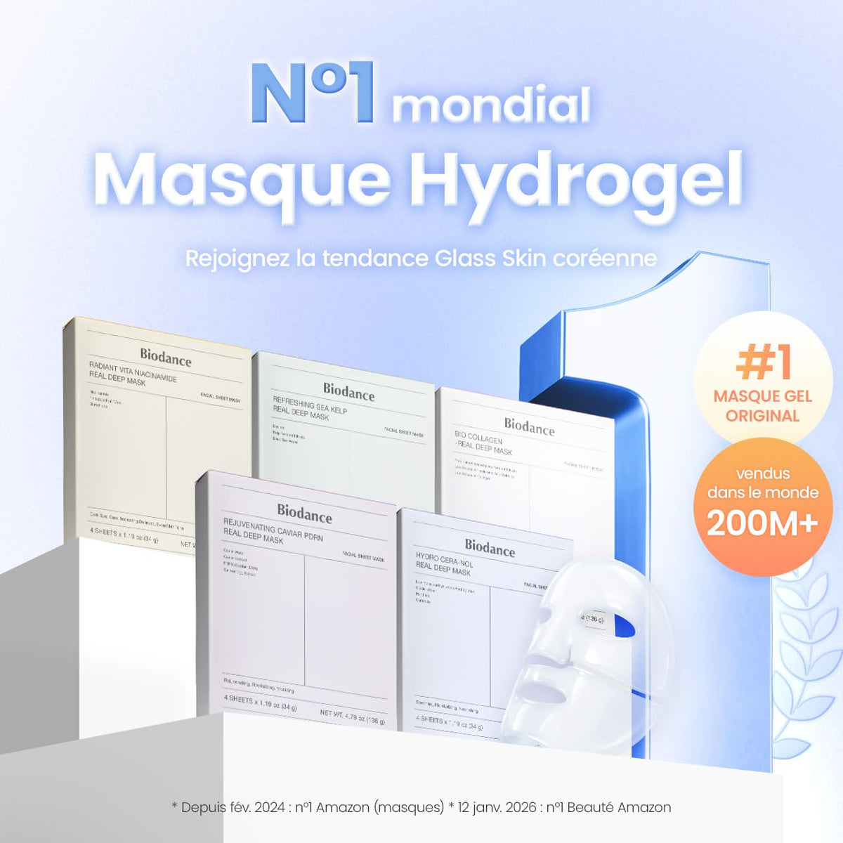 BIODANCE Bio-Collagen Real Deep, Masque Visage Hydrogel au Collagène, Masque de Nuit Hydratant, Soin des Pores et de l’Élasticité, K-Beauty Coréenne, 4 Masques