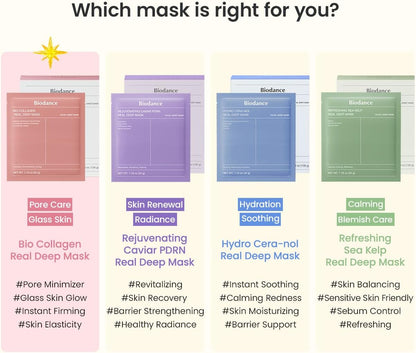 BIODANCE Bio-Collagen Real Deep, Masque Visage Hydrogel au Collagène, Masque de Nuit Hydratant, Soin des Pores et de l’Élasticité, K-Beauty Coréenne, 4 Masques