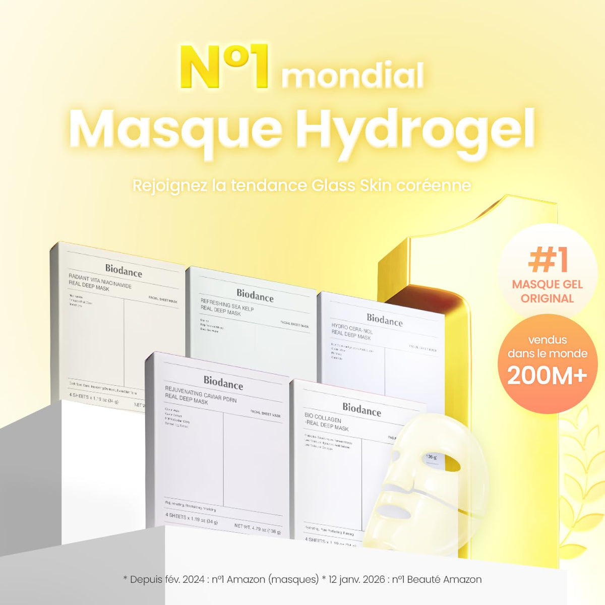 BIODANCE Bio-Collagen Real Deep, Masque Visage Hydrogel au Collagène, Masque de Nuit Hydratant, Soin des Pores et de l’Élasticité, K-Beauty Coréenne, 4 Masques