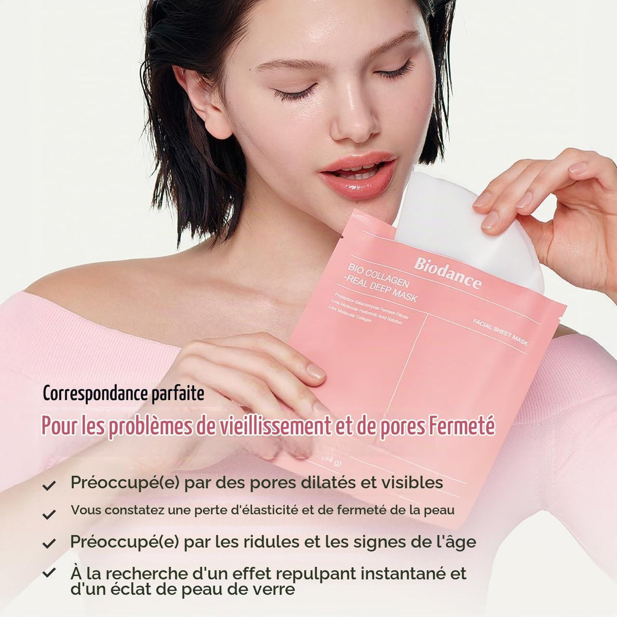 BIODANCE Bio-Collagen Real Deep, Masque Visage Hydrogel au Collagène, Masque de Nuit Hydratant, Soin des Pores et de l’Élasticité, K-Beauty Coréenne, 4 Masques