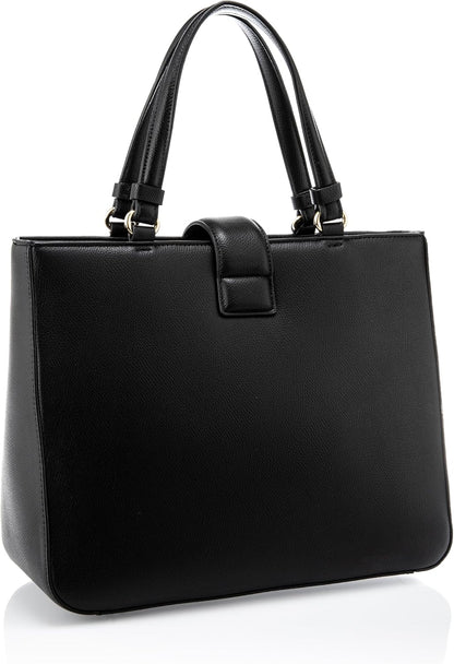 Armani Exchange Donna Amy, Sustainable, Gold Logo Plate Tote Bag M, Nero