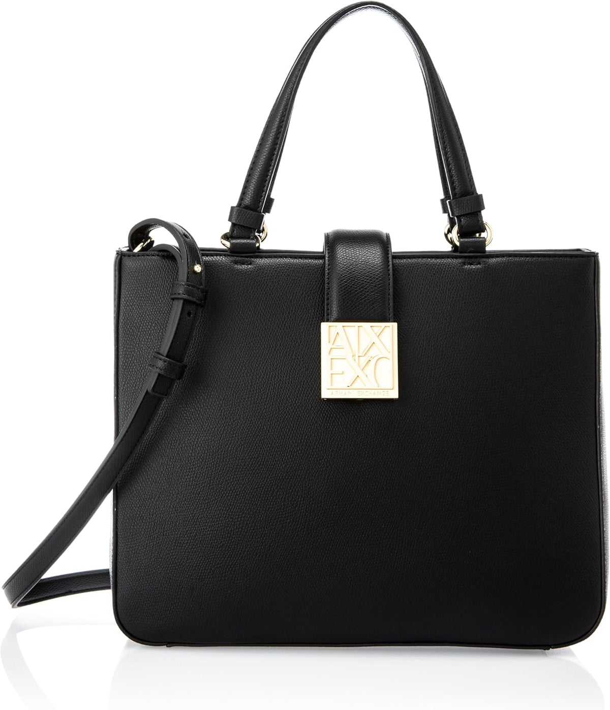 Armani Exchange Donna Amy, Sustainable, Gold Logo Plate Tote Bag M, Nero